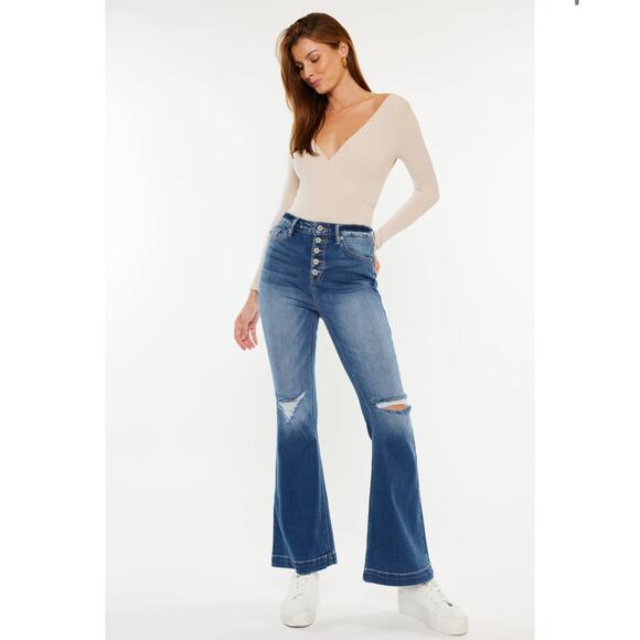 KanCan Dixie Ultra High Rise Flare Jeans (Petite)‎ Size 13/ 30 - Picture 1 of 9